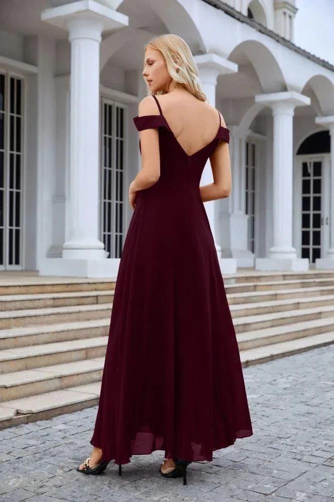 Women's thin strap off the shoulder bridesmaid mopping the floor evening dress 28093 (ZD17015)