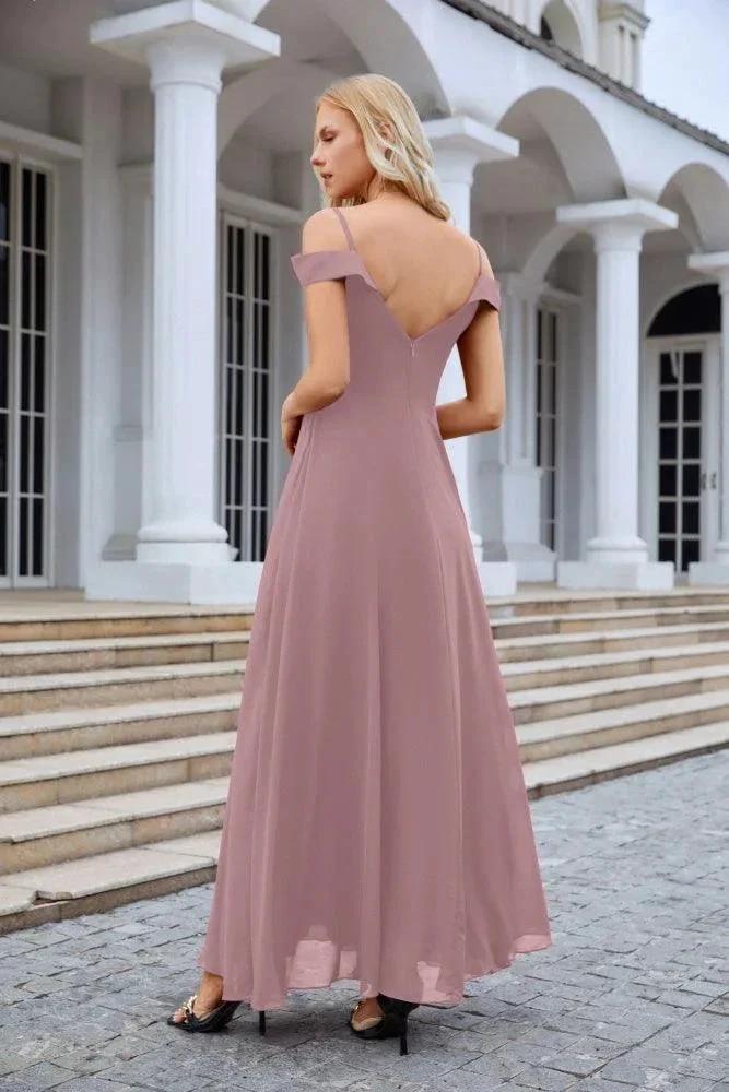 Women's thin strap off the shoulder bridesmaid mopping the floor evening dress 28093 (ZD17015)