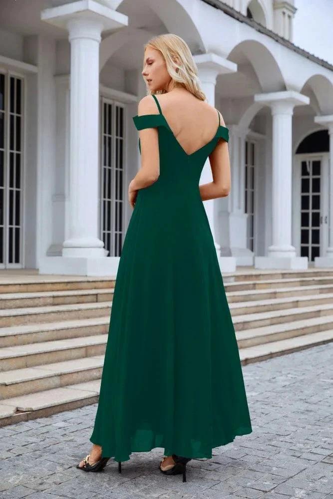 Women's thin strap off the shoulder bridesmaid mopping the floor evening dress 28093 (ZD17015)