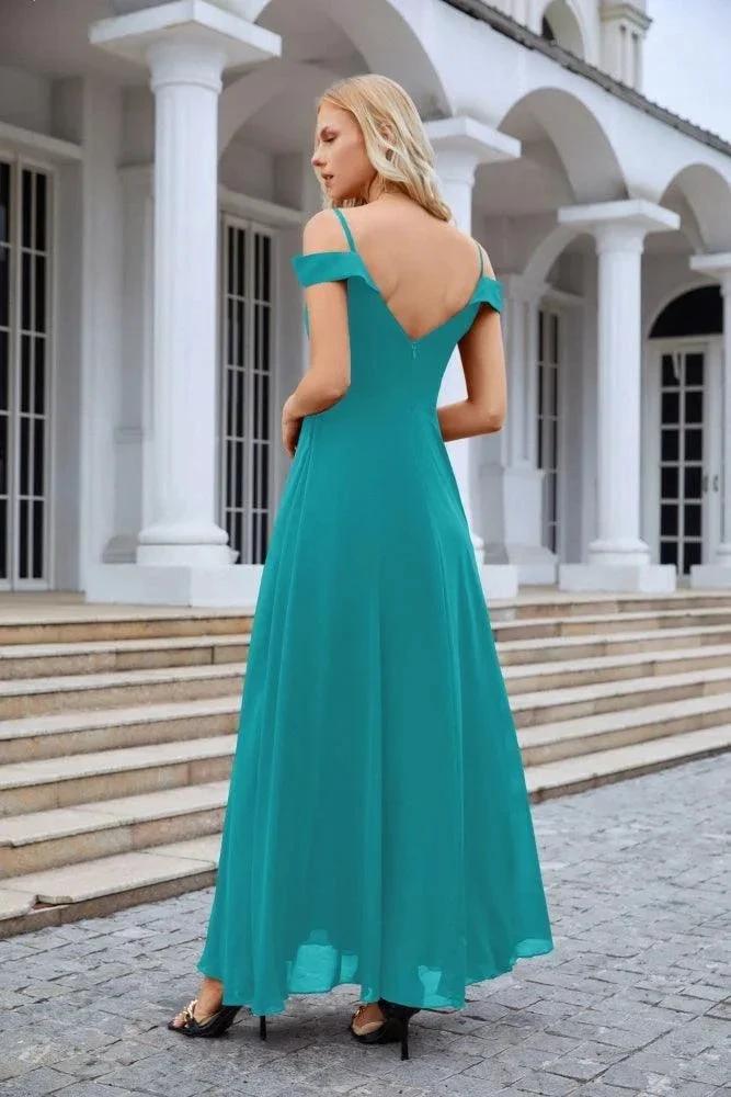 Women's thin strap off the shoulder bridesmaid mopping the floor evening dress 28093 (ZD17015)