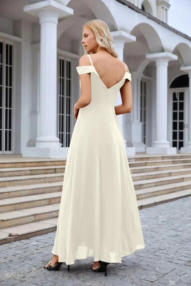 Women's thin strap off the shoulder bridesmaid mopping the floor evening dress 28093 (ZD17015)