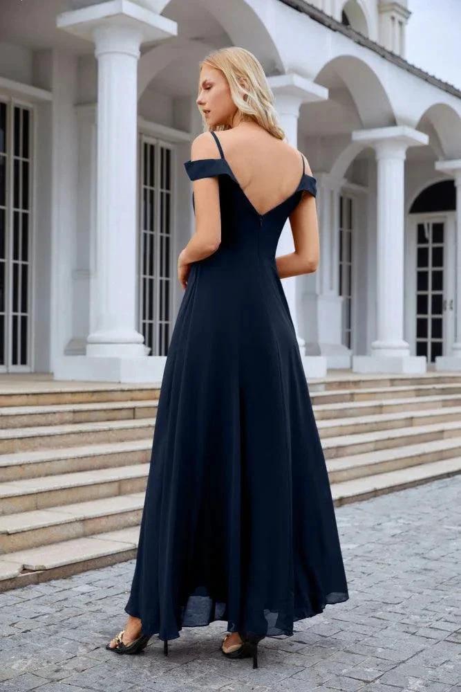 Women's thin strap off the shoulder bridesmaid mopping the floor evening dress 28093 (ZD17015)