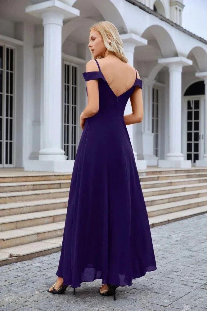 Women's thin strap off the shoulder bridesmaid mopping the floor evening dress 28093 (ZD17015)