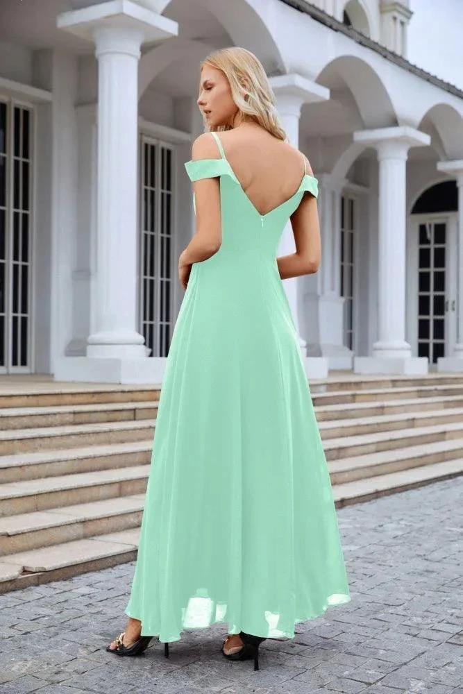 Women's thin strap off the shoulder bridesmaid mopping the floor evening dress 28093 (ZD17015)