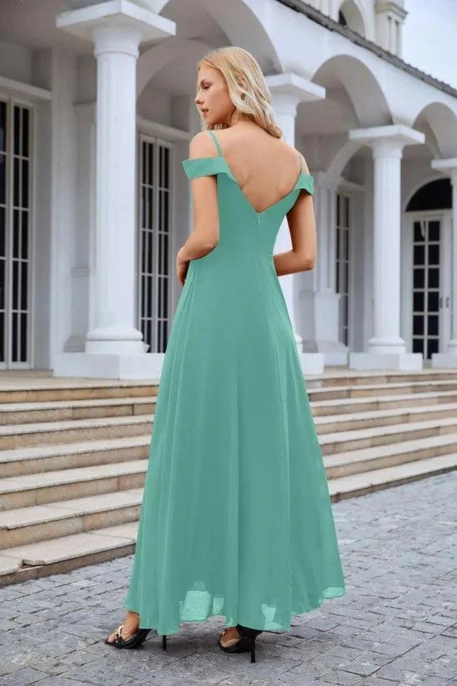 Women's thin strap off the shoulder bridesmaid mopping the floor evening dress 28093 (ZD17015)