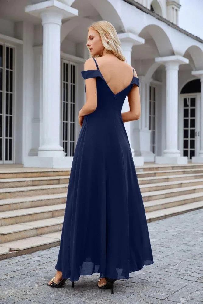 Women's thin strap off the shoulder bridesmaid mopping the floor evening dress 28093 (ZD17015)