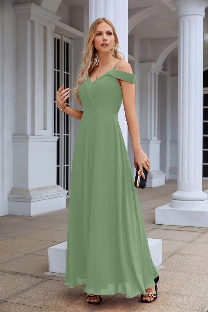 Women's thin strap off the shoulder bridesmaid mopping the floor evening dress 28093 by numbersea