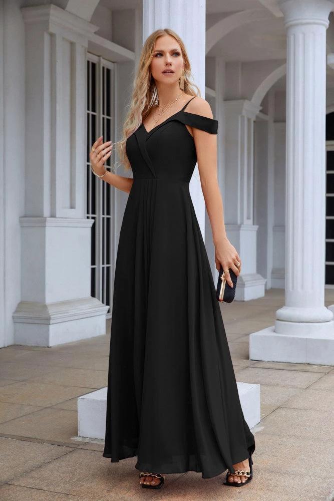 Women's thin strap off the shoulder bridesmaid mopping the floor evening dress 28093 by numbersea