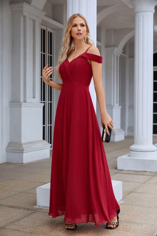 Women's thin strap off the shoulder bridesmaid mopping the floor evening dress 28093 (ZD17015)