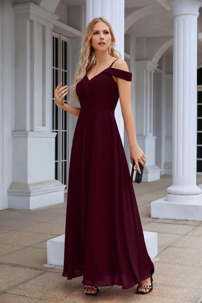Women's thin strap off the shoulder bridesmaid mopping the floor evening dress 28093 by numbersea