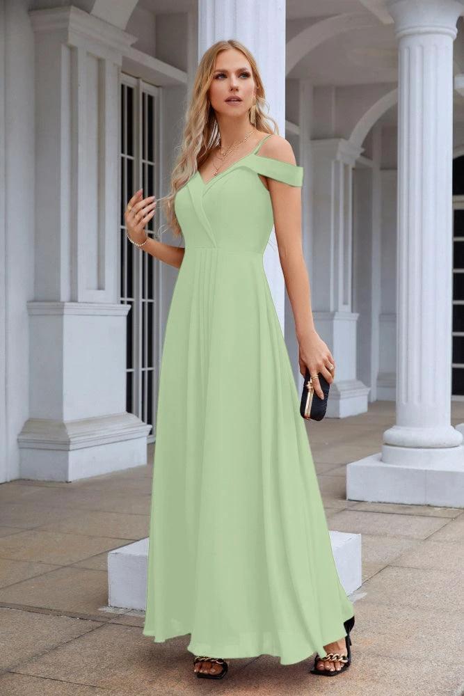 Women's thin strap off the shoulder bridesmaid mopping the floor evening dress 28093 by numbersea