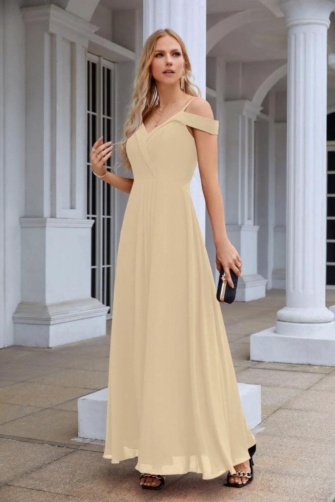 Women's thin strap off the shoulder bridesmaid mopping the floor evening dress 28093 by numbersea