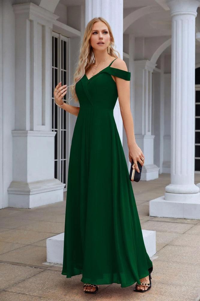 Women's thin strap off the shoulder bridesmaid mopping the floor evening dress 28093 by numbersea