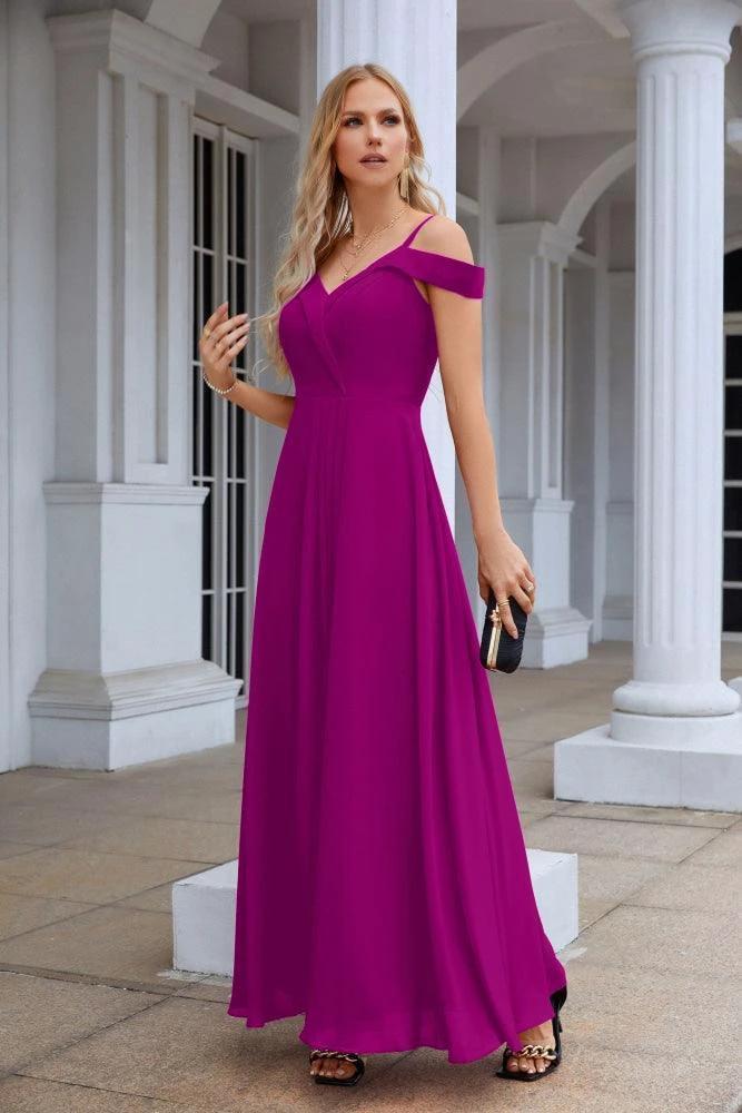 Women's thin strap off the shoulder bridesmaid mopping the floor evening dress 28093 by numbersea
