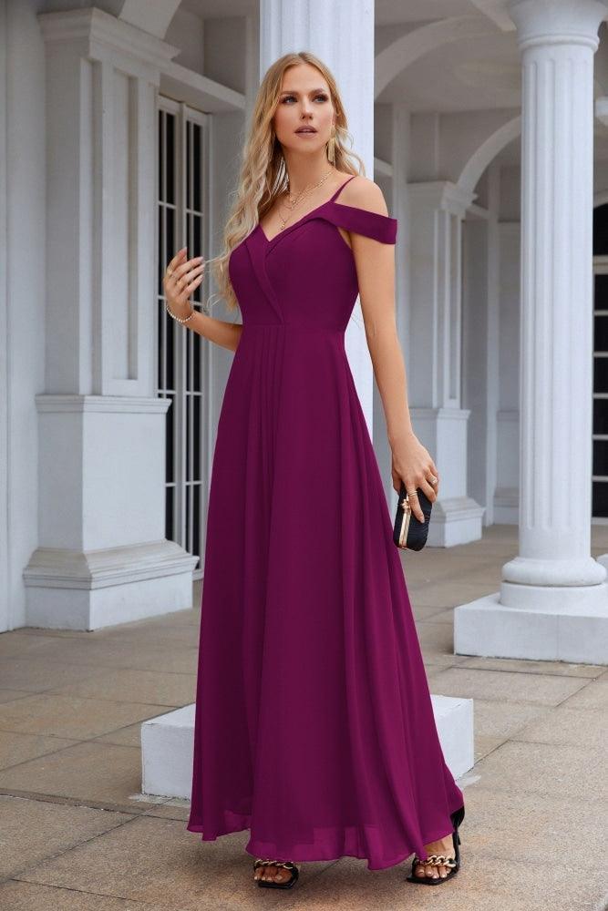 Women's thin strap off the shoulder bridesmaid mopping the floor evening dress 28093 (ZD17015)