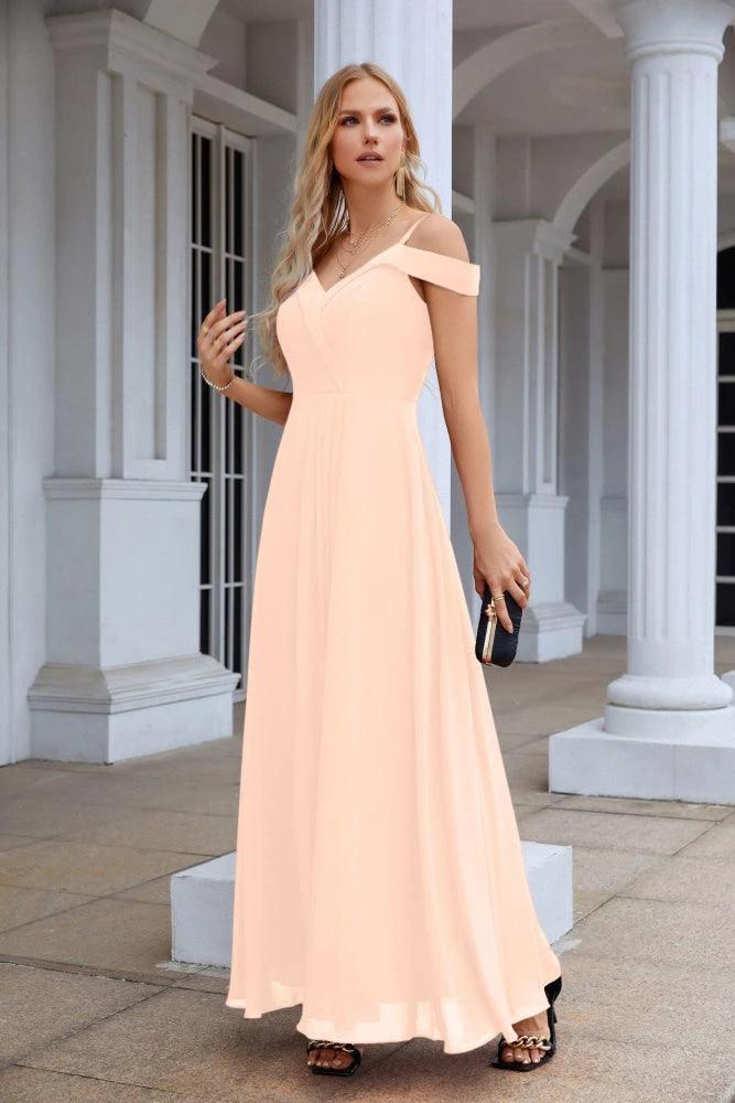 Women's thin strap off the shoulder bridesmaid mopping the floor evening dress 28093 by numbersea