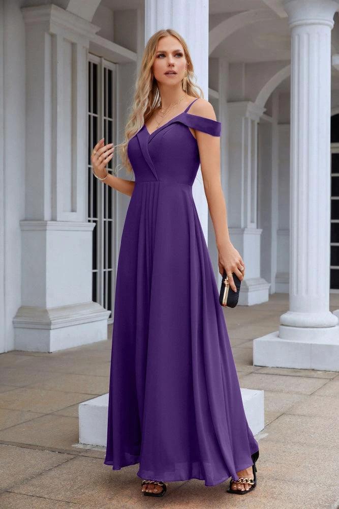 Women's thin strap off the shoulder bridesmaid mopping the floor evening dress 28093 (ZD17015)