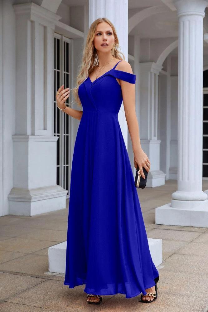 Women's thin strap off the shoulder bridesmaid mopping the floor evening dress 28093 by numbersea