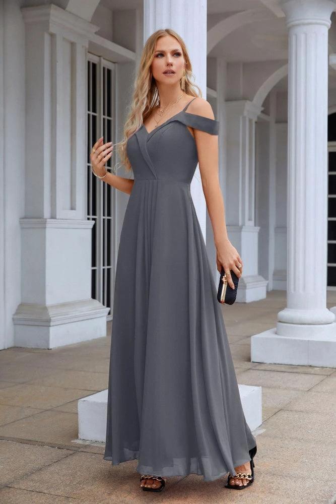 Women's thin strap off the shoulder bridesmaid mopping the floor evening dress 28093 (ZD17015)