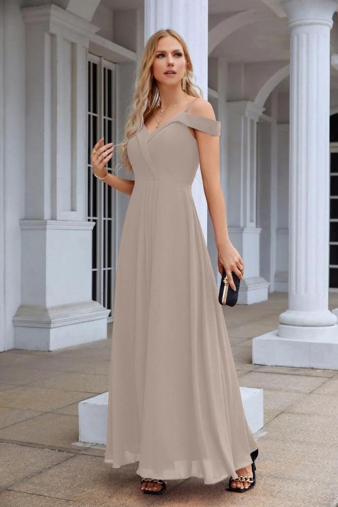 Women's thin strap off the shoulder bridesmaid mopping the floor evening dress 28093 by numbersea
