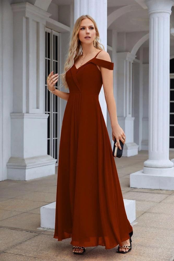 Women's thin strap off the shoulder bridesmaid mopping the floor evening dress 28093 by numbersea