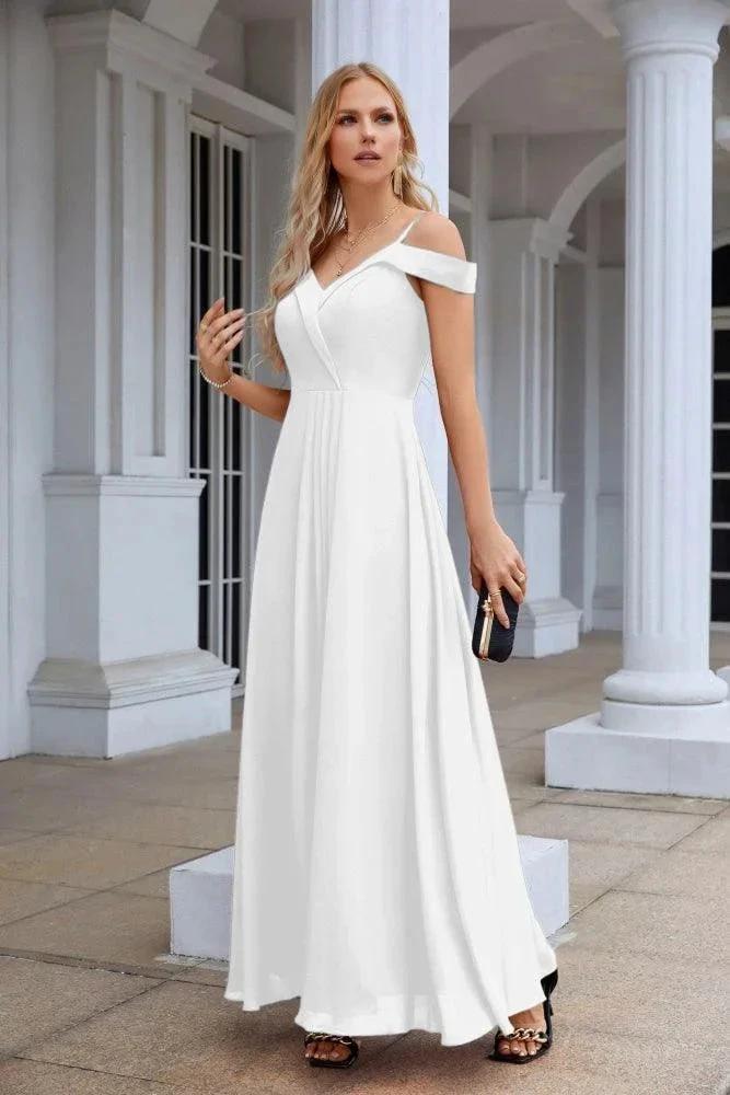 Women's thin strap off the shoulder bridesmaid mopping the floor evening dress 28093 by numbersea