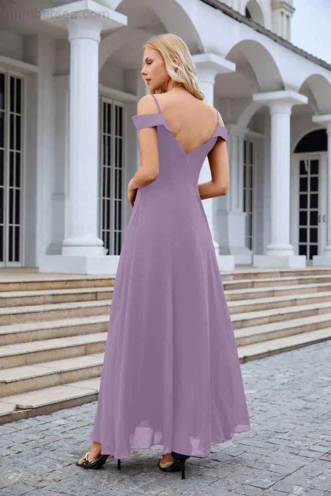 Women's thin strap off the shoulder bridesmaid mopping the floor evening dress 28093 (ZD17015)