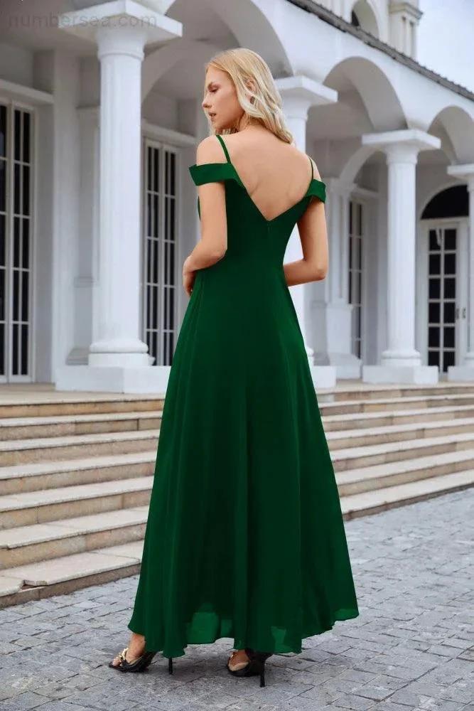 Women's thin strap off the shoulder bridesmaid mopping the floor evening dress 28093 (ZD17015)