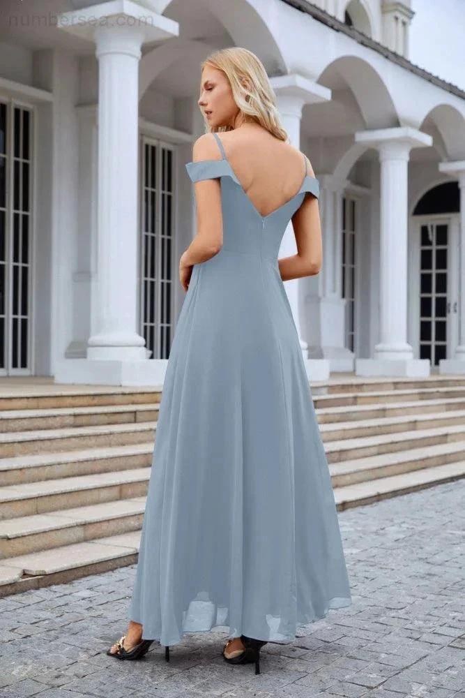 Women's thin strap off the shoulder bridesmaid mopping the floor evening dress 28093 (ZD17015)