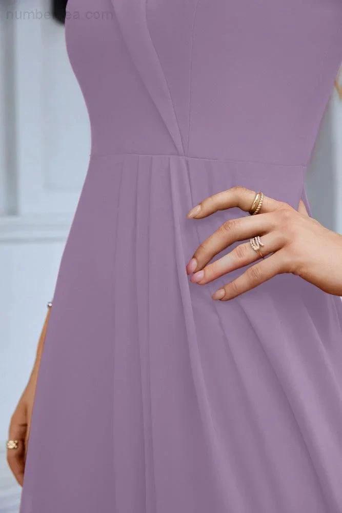 Women's thin strap off the shoulder bridesmaid mopping the floor evening dress 28093 (ZD17015)