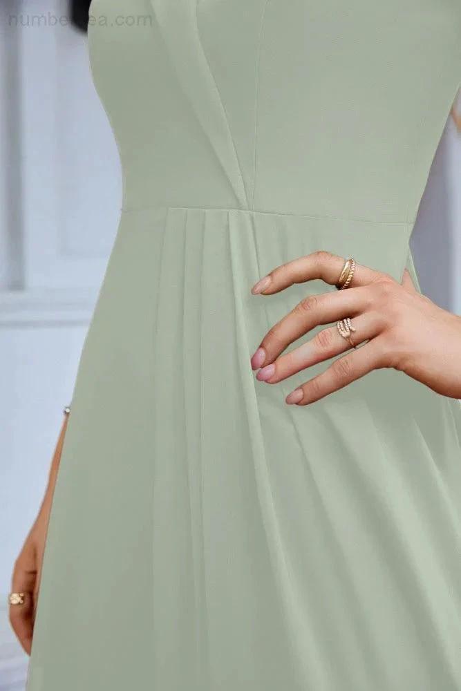 Women's thin strap off the shoulder bridesmaid mopping the floor evening dress 28093 (ZD17015)