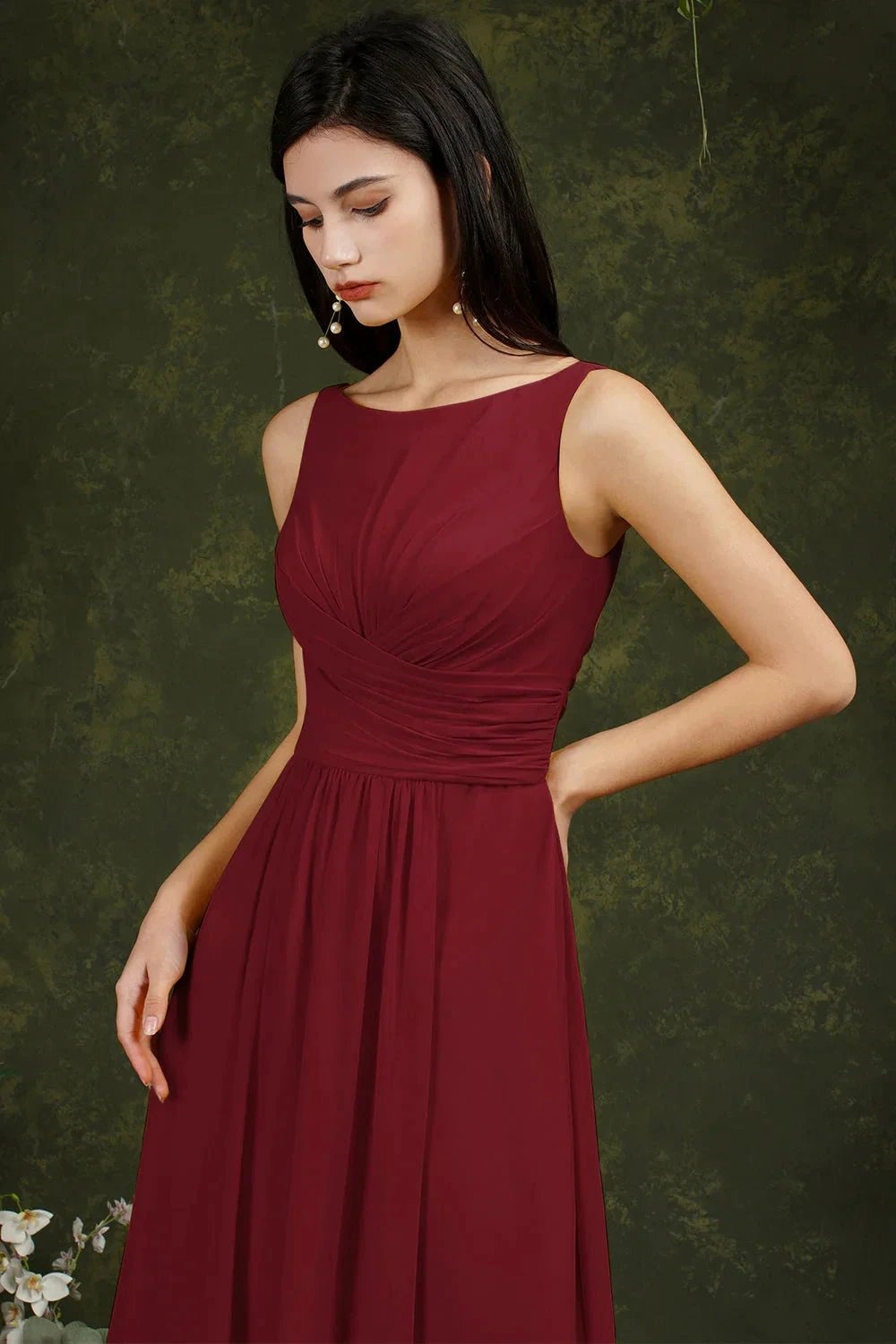 Yellow Bateau A-Line Chiffon Ruffles Split Floor-length Bridesmaid Dress With Pockets (ZD13144)