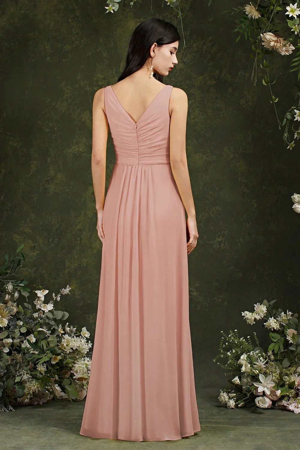 Yellow Bateau A-Line Chiffon Ruffles Split Floor-length Bridesmaid Dress With Pockets (ZD13144)