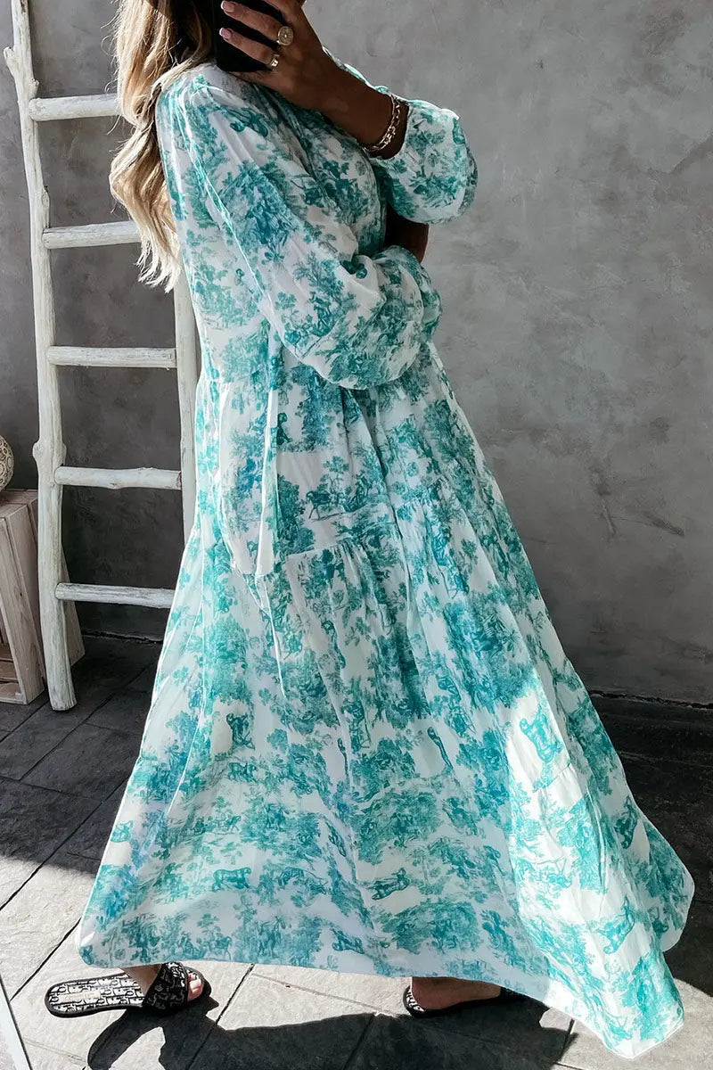 Floral V Neck Long Sleeve Maxi Dress - Fashionpara