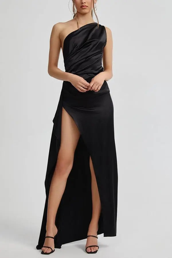 Elegance One Shoulder Slit Maxi Dress - Fashionpara