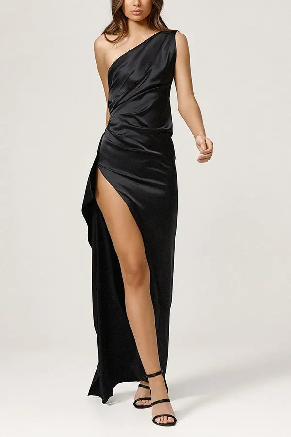 Elegance One Shoulder Slit Maxi Dress - Fashionpara