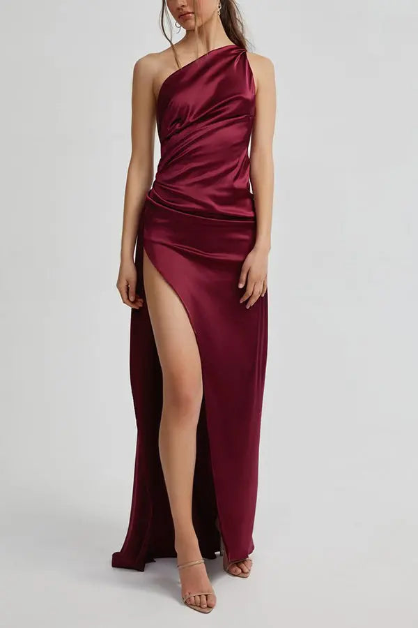 Elegance One Shoulder Slit Maxi Dress - Fashionpara