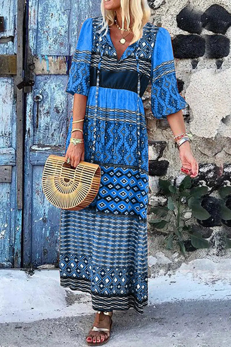 Bohemia Print Half Sleeve Maxi Dress - Fashionpara