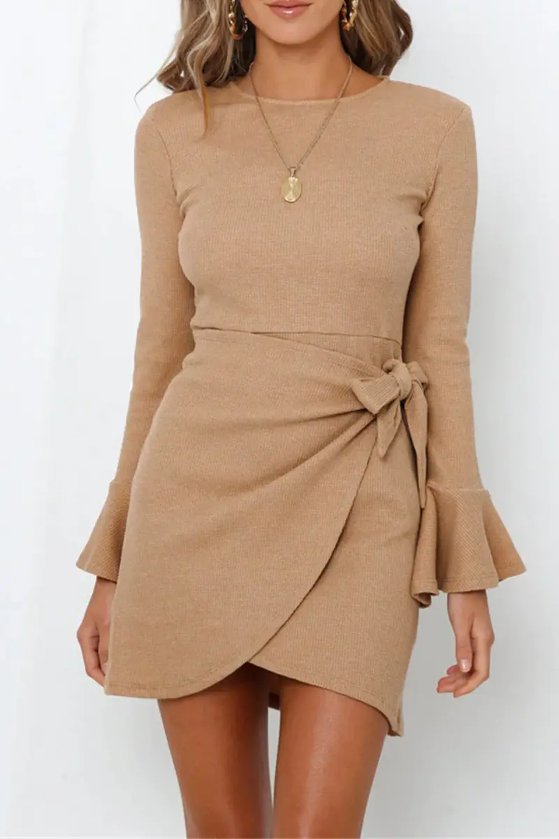 Flares Long Sleeve Knot Mini Dress - Fashionpara