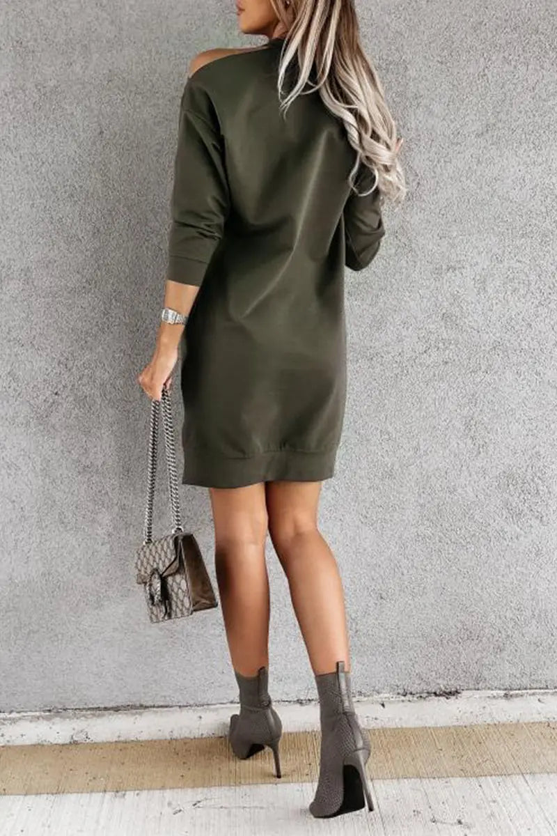 Cut Out Shoulder Loose T Shirt Dress - Fashionpara