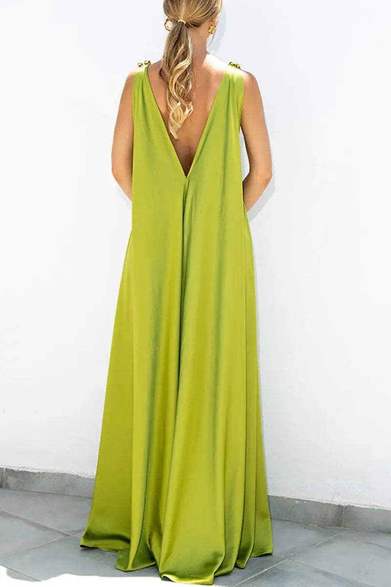 V Neck Backless Tank Maxi Dress - Fashionpara