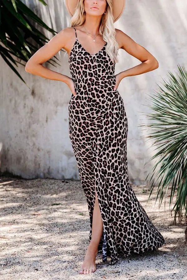 Walk On the Wild Leopard Slip Maxi Dress - Fashionpara