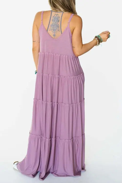 Tiered Pockets Slip Maxi Dress - Fashionpara