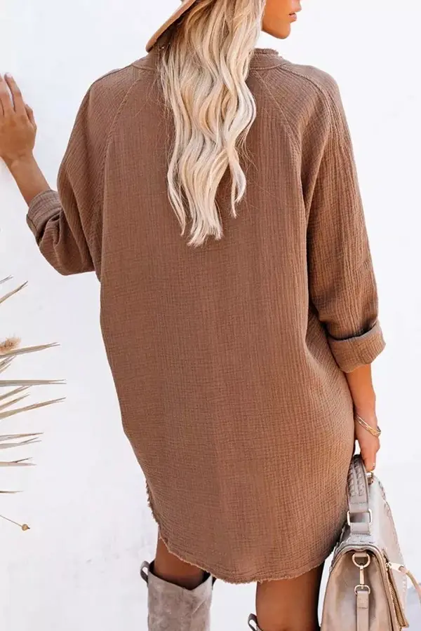 Button Pockets Shirt Mini Dress - Fashionpara