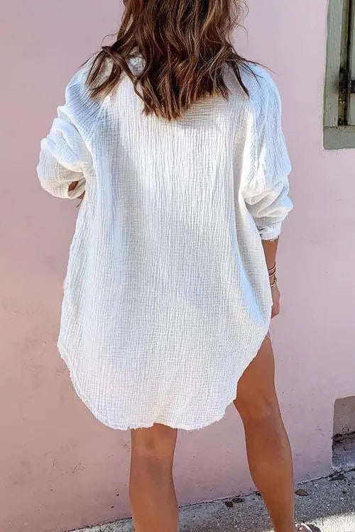 Button Pockets Shirt Mini Dress - Fashionpara