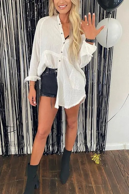 Button Pockets Shirt Mini Dress - Fashionpara