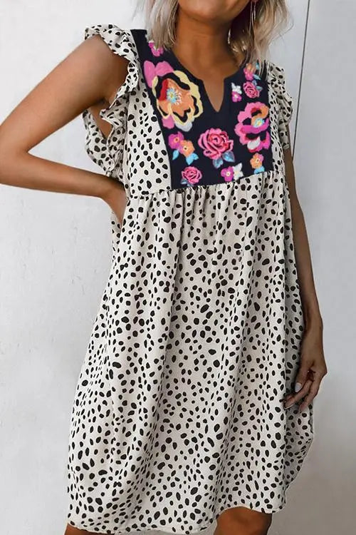 Floral Leopard Print Mini Dress - Fashionpara
