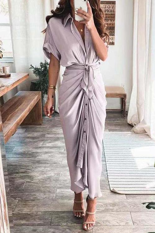 Button Knot Bat Drape Dress - Fashionpara