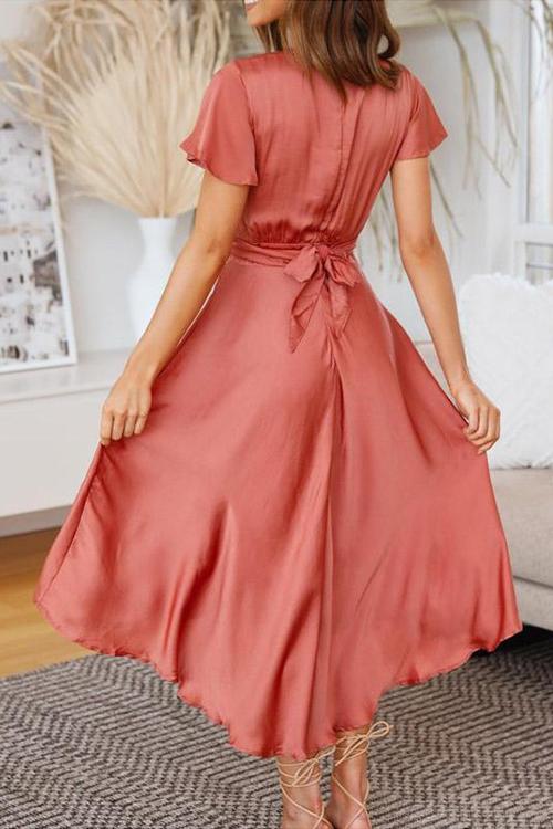 Irregularity Hem Knot Short Sleeve Dress - Fashionpara