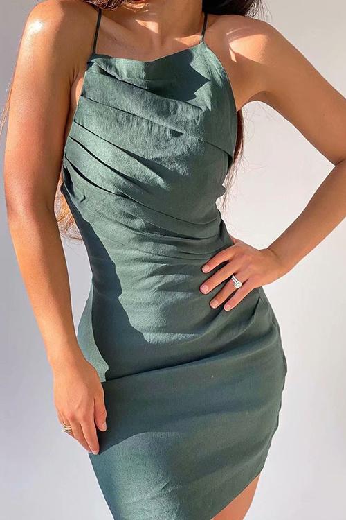 Ruched Backless Slip Mini Dress - Fashionpara